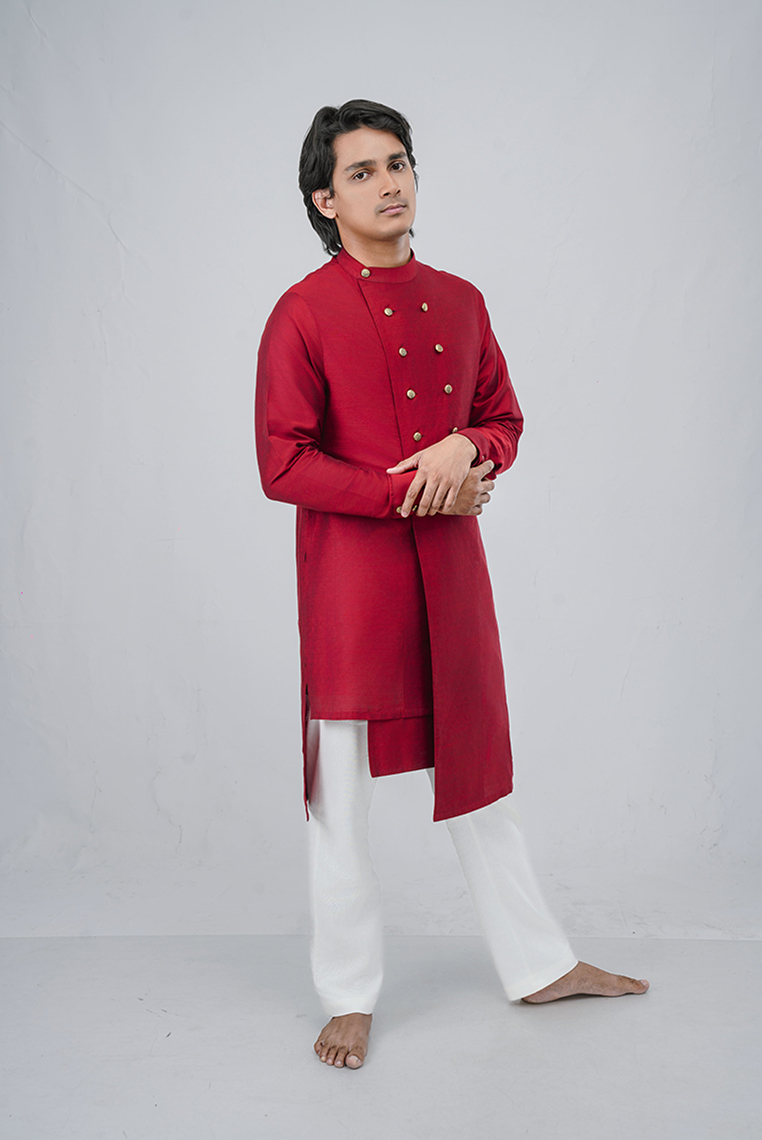 Red traditional menswear outfit