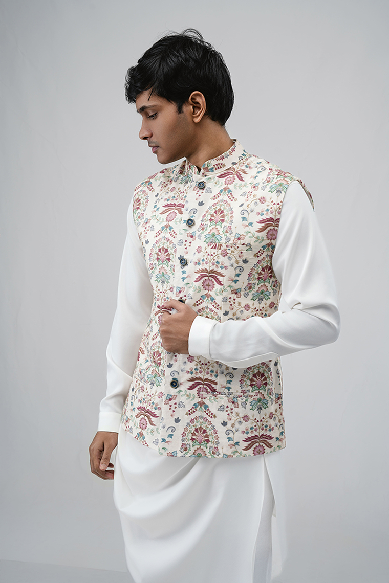 White floral waistcoat outfit